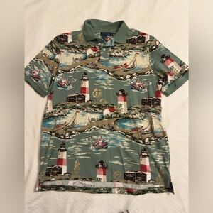 Ralph Lauren Nautical Print Green Lighthouse Polo Shirt Slim Fit